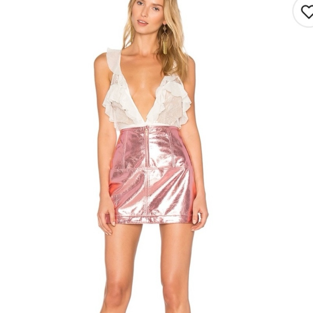 For Love & Lemons x Revolve Metallic Bubblegum Pink Faux Leather Mini Skirt | XS